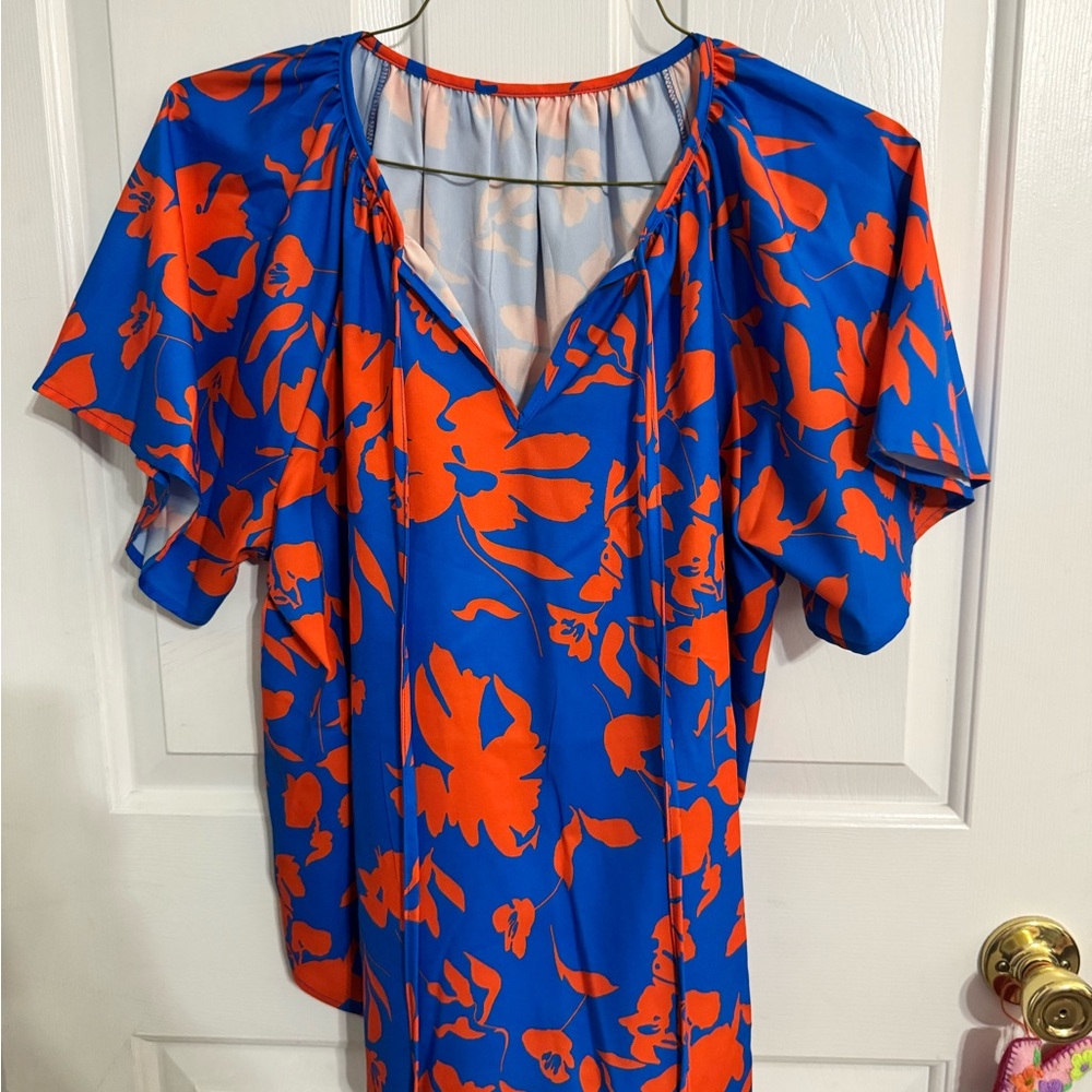 Floral Blue and Orange Women's Top